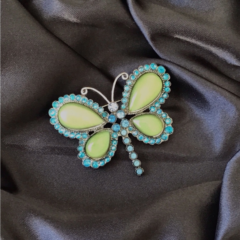 Vintage Green and Blue Butterfly Brooch